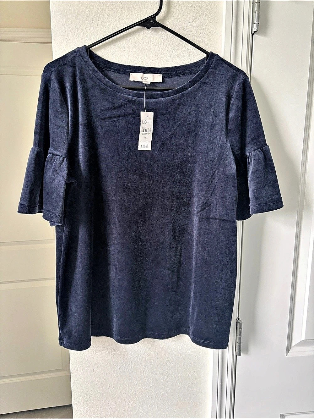 LOFT Velour Top in Blue NWT